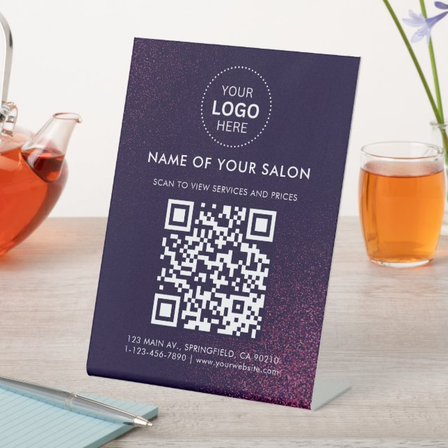 Abstract Salon Business QR Code and Logo Pedestal Sign (In SItu)