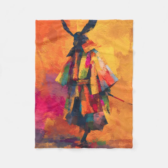Abstract Samurai Warrior Silhouette Fleece Blanket (Front)