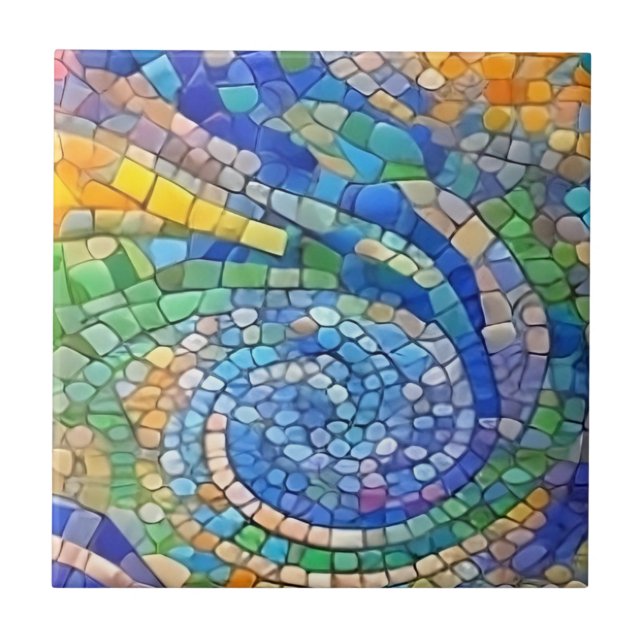 Abstract Sand & Ocean Waves Gaudi-like mosaic art Tile (Front)