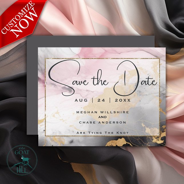 Abstract Save the Date -  Black Gold Rose Pink Invitation (Easy to Personalize )