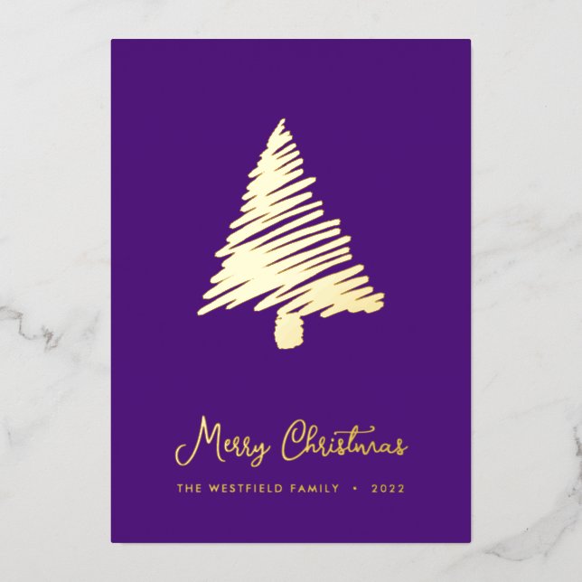 Abstract Scandi Christmas Tree Royal Purple Gold (Front)