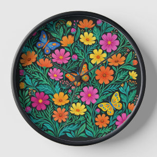 Abstract Scandinavian Cosmos Flowers Art Clocks