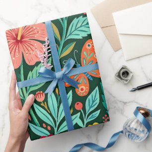 Abstract Scandinavian Hibiscus Wrapping Paper