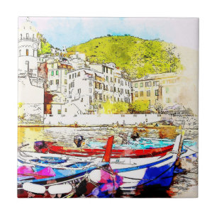 Abstract Scenic Harbour Tile