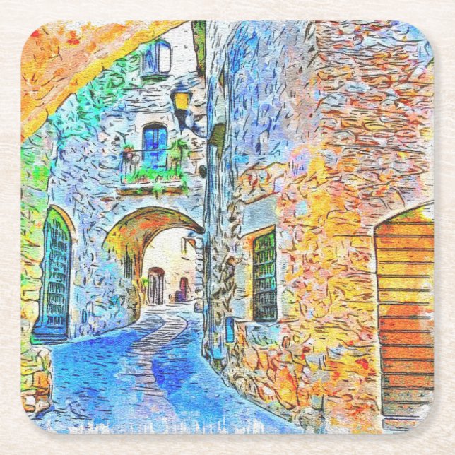 Abstract Scenic Mediaeval Square Paper Coaster (Front)