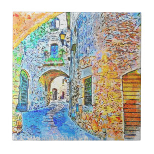 Abstract Scenic Mediaeval Tile