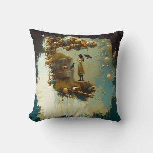 Abstract SciFi Cat Raven Occult Dark Witchy AI Art Cushion