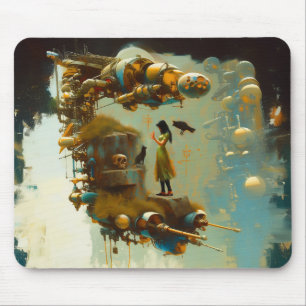 Abstract SciFi Cat Raven Occult Dark Witchy AI Art Mouse Pad