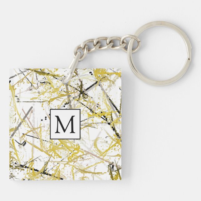 Abstract Scribbles - Mustard and Brown Key Ring (Back)