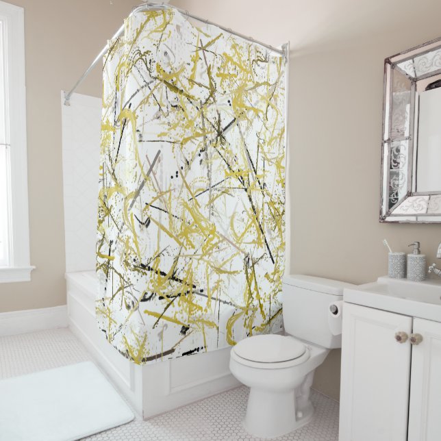 Abstract Scribbles - Mustard and Brown Shower Curtain (In Situ)