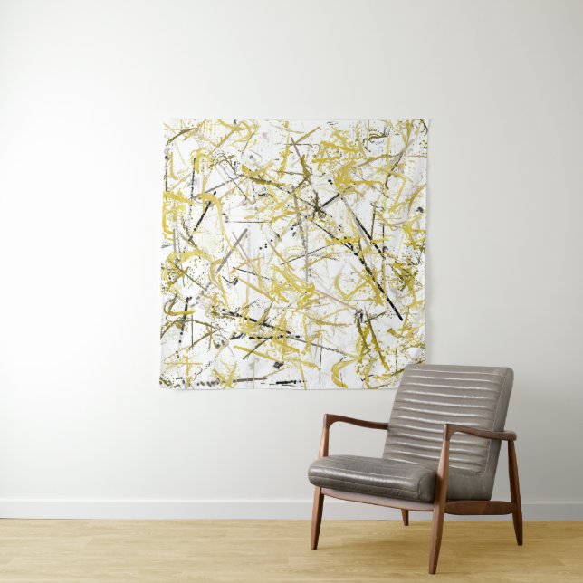 Abstract Scribbles - Mustard and Brown Tapestry (In Situ)