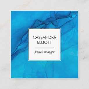Abstract Scuba Blue Alcohol Ink Liquid Art Square Business Card