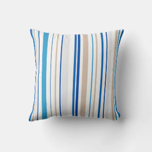 Abstract sea blue & sand striped cushion