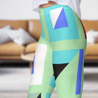 Abstract Sea Green Mosaic Pattern Leggings