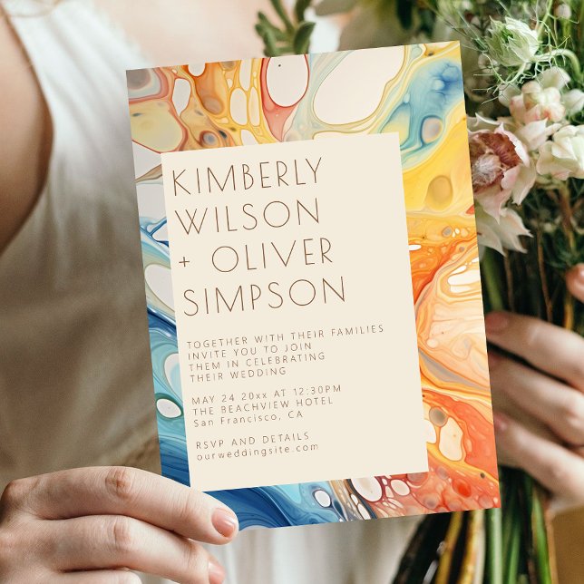 Abstract Sea Waves and Sand Stones Beach Wedding Invitation (Creator Uploaded)