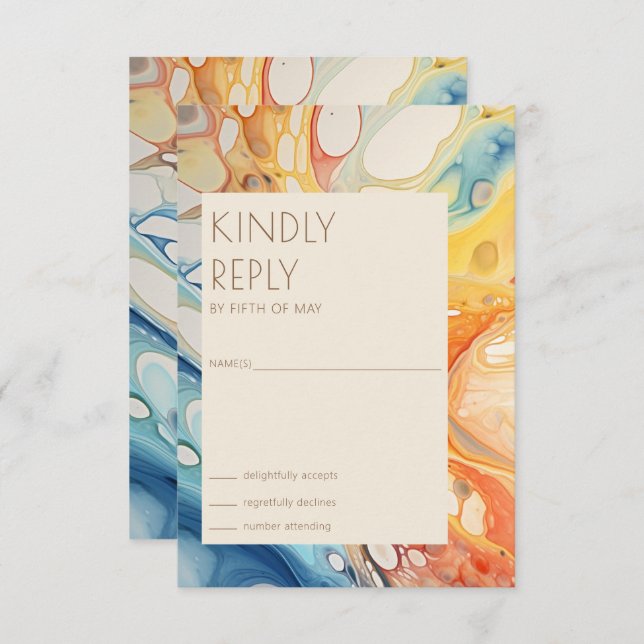 Abstract Sea Waves and Sand Stones Beach Wedding RSVP Card (Front/Back)