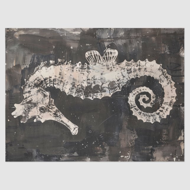 Abstract Seahorse Art On Dark Ink Decoupage Tissue Paper (Front)