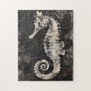 Abstract Seahorse Art On Dark Ink Jigsaw Puzzle