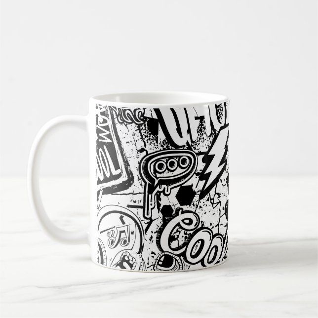 Abstract seamless black and white comics graffiti  coffee mug (Left)