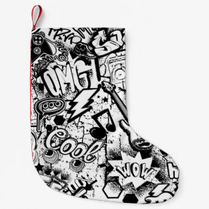 Abstract seamless black and white comics graffiti  small christmas stocking