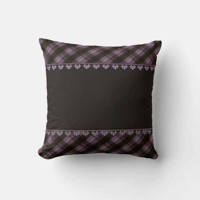 Abstract seamless chequered plaid black brown tart cushion (Front)
