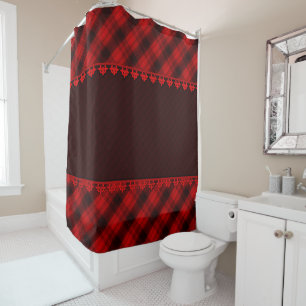 Abstract seamless chequered plaid red brown tartan shower curtain