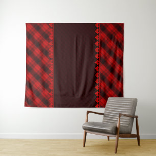 Abstract seamless chequered plaid red brown tartan tapestry