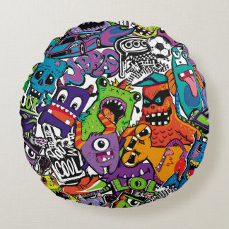 Abstract seamless comics monsters. Cartoon mutant  Round Cushion