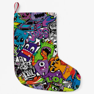 Abstract seamless comics monsters. Cartoon mutant Small Christmas Stocking