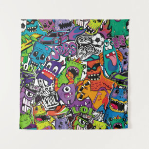 Abstract seamless comics monsters. Cartoon mutant  Tapestry