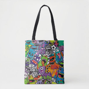 Abstract seamless comics monsters. Cartoon mutant Tote Bag