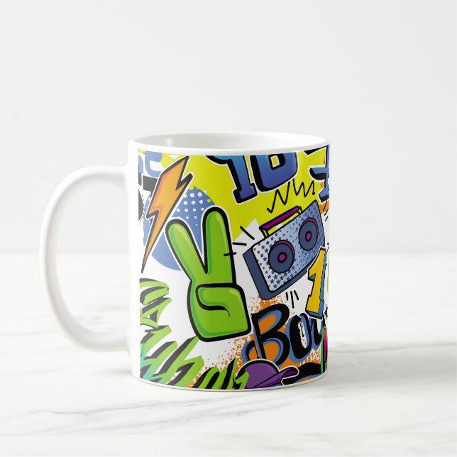 Abstract seamless comics pattern with palm tree, h coffee mug (Left)
