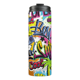 Abstract seamless comics pattern with palm tree, h thermal tumbler