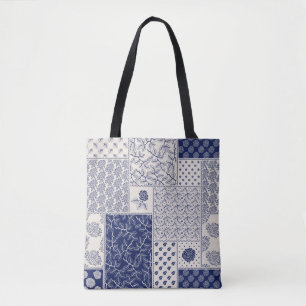 Abstract seamless delicate patchwork pattern, dark tote bag