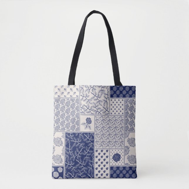 Abstract seamless delicate patchwork pattern, dark tote bag (Front)