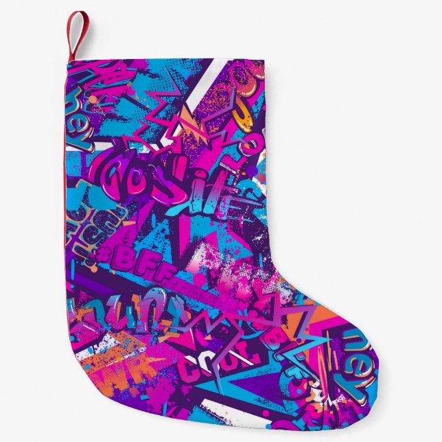 Abstract seamless graffiti words pattern. Grunge r Small Christmas Stocking (Front)