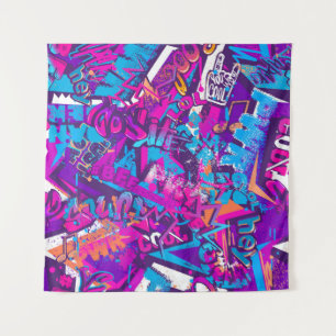 Abstract seamless graffiti words pattern. Grunge r Tapestry