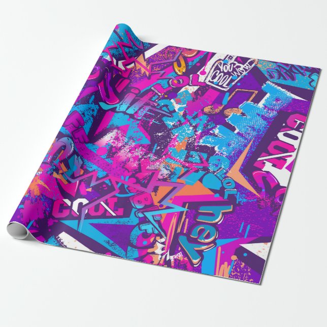 Abstract seamless graffiti words pattern. Grunge r Wrapping Paper (Unrolled)