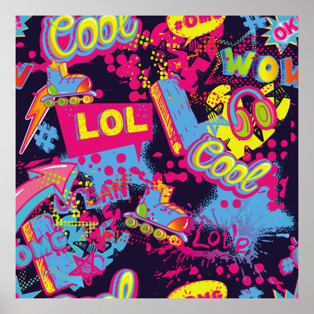 Abstract seamless grunge teenagers pattern. Comics Poster (Front)