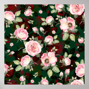 Abstract seamless lovely pattern drawn blooming ro poster