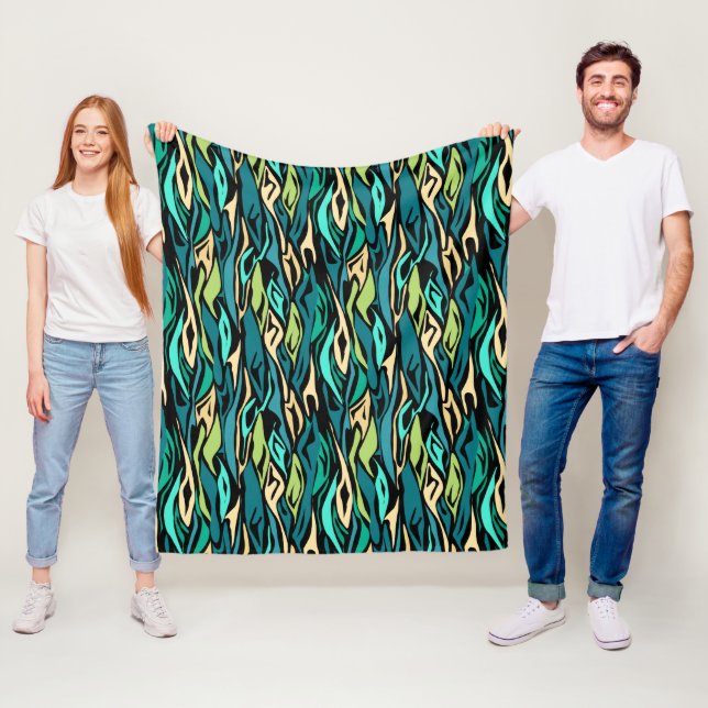 Abstract seamless patches stroke zebra black green fleece blanket (In Situ)