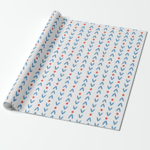 Abstract seamless pattern in blue and red on cream wrapping paper