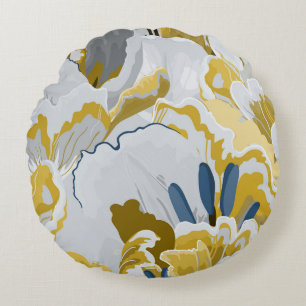 Abstract seamless pattern. Light grey, yellow, g Round Cushion