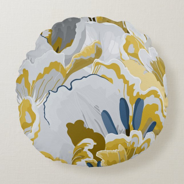 Abstract seamless pattern. Light grey,  yellow,  g Round Cushion (Front)
