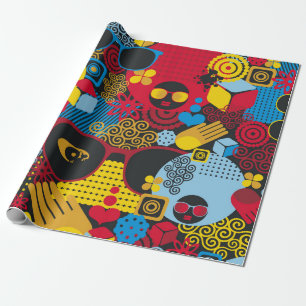 Abstract seamless pattern with black woman. digita wrapping paper
