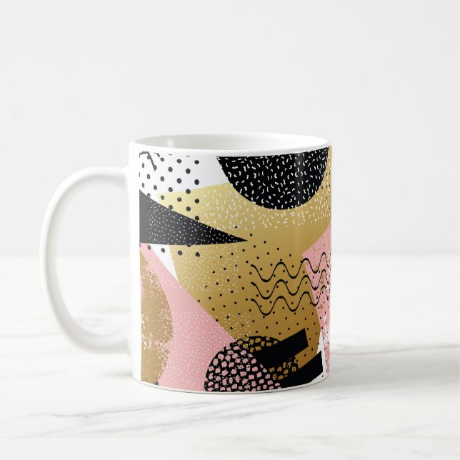 Abstract seamless pattern with gold foil pink blac coffee mug (Left)