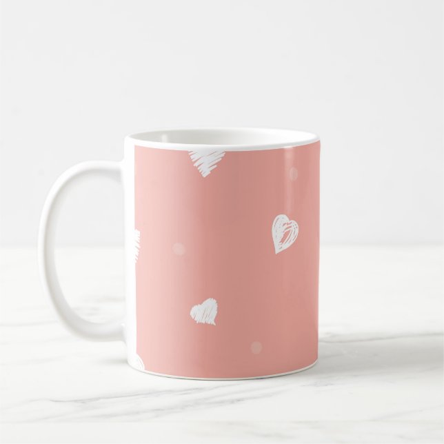 Abstract seamless pattern with hand drawing hearts coffee mug (Left)