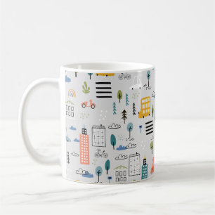 Abstract seamless pattern with hand drawn city des coffee mug