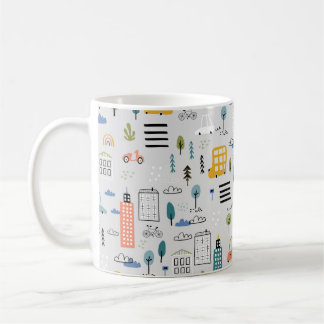 Abstract seamless pattern with hand drawn city des coffee mug