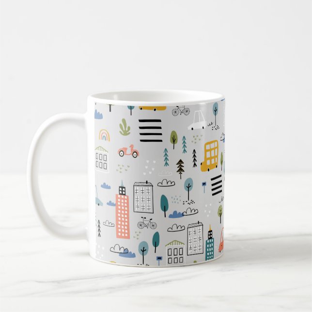 Abstract seamless pattern with hand drawn city des coffee mug (Left)